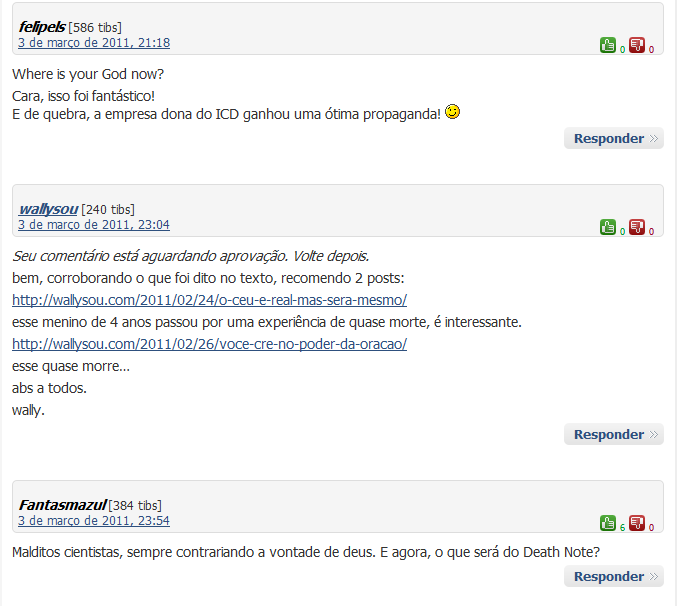 comentário sob moderação - milagres meiobit